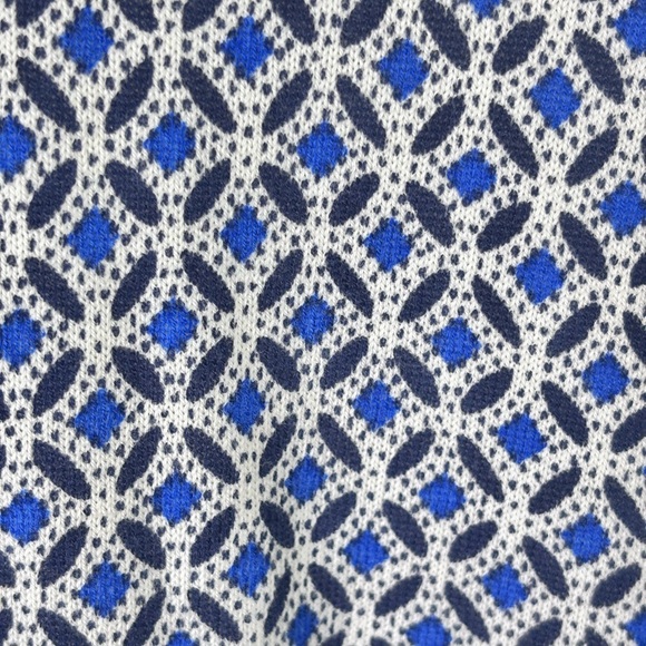 Talbots Blue and White Chic Geometric Patterned Blouse with Button Detail 2x - Picture 6 of 9